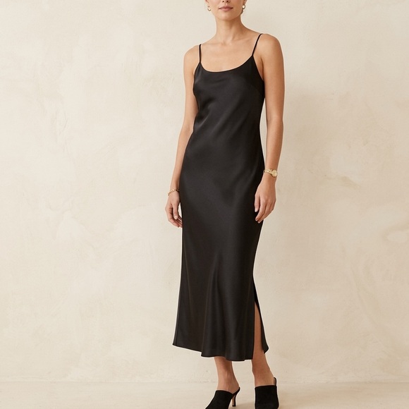 Express Dresses & Skirts - Express NWT Black Satin Adjustable Strap Midi Slip Dress Size S